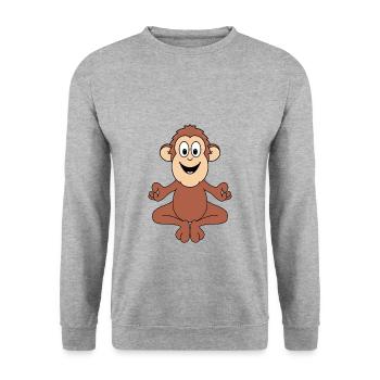 YOGA - AFFE - TIER - TIERISCH - KIND - BABY - FUN - Unisex Pullover - Weißgrau meliert - Vorne - Alina (178cm) & Michal (187cm)