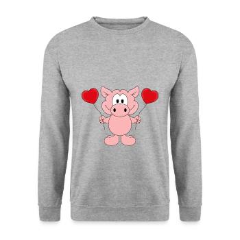 SCHWEIN - LUFTBALLONS - HERZEN - LIEBE - LOVE - Unisex Pullover - Weißgrau meliert - Vorne - Alina (178cm) & Michal (187cm)