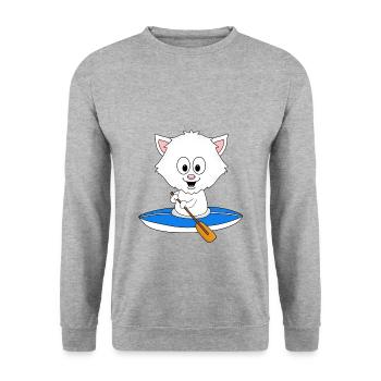 KANU - KAJA - WASSERSPORT - TIER - KATZE - FUN - Unisex Pullover - Weißgrau meliert - Vorne - Alina (178cm) & Michal (187cm)