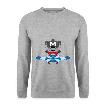 PANTHER - FLUGZEUG - PILOT - FLIEGEN - TIER - FUN - Unisex Pullover - Weißgrau meliert - Vorne - Alina (178cm) & Michal (187cm)