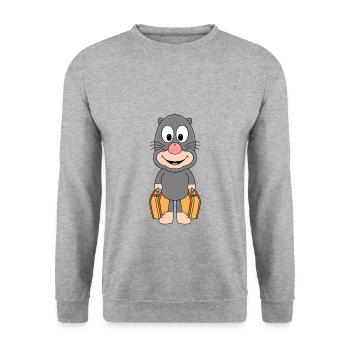 MAULWURF - KOFFER - REISE - URLAUB - FERIEN - TIER - Unisex Pullover - Weißgrau meliert - Vorne - Alina (178cm) & Michal (187cm)