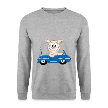 AUTO - CABRIO - LAMA - ALPAKA - TIER - KIND - BABY - Unisex Pullover - Weißgrau meliert - Vorne - Alina (178cm) & Michal (187cm)