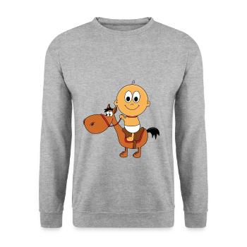 BABY - PFERD - PONY - REITEN - REITERIN - REITER - Unisex Pullover - Weißgrau meliert - Vorne - Alina (178cm) & Michal (187cm)