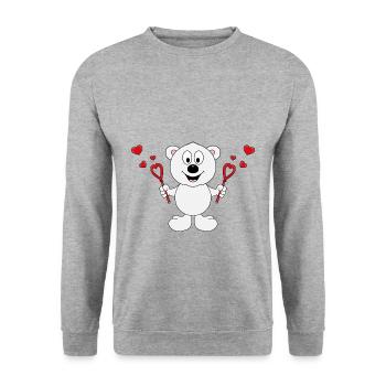 EISBÄR - SEIFENBLASEN - LIEBE - LOVE - TIER - BABY - Unisex Pullover - Weißgrau meliert - Vorne - Alina (178cm) & Michal (187cm)