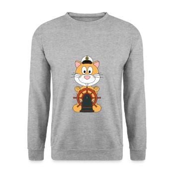 HAMSTER - KAPITÄN - MEER - SEE - SEEFAHRER - BOOT - Unisex Pullover - Weißgrau meliert - Vorne - Alina (178cm) & Michal (187cm)