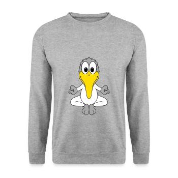MÖWE - YOGA - MEER - SEE - VOGEL - TIER - KIND - Unisex Pullover - Weißgrau meliert - Vorne - Alina (178cm) & Michal (187cm)
