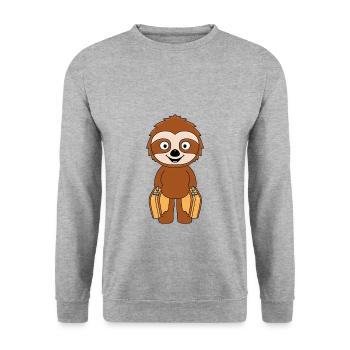 FAULTIER - KOFFER - REISE - URLAUB - FERIEN - TIER - Unisex Pullover - Weißgrau meliert - Vorne - Alina (178cm) & Michal (187cm)