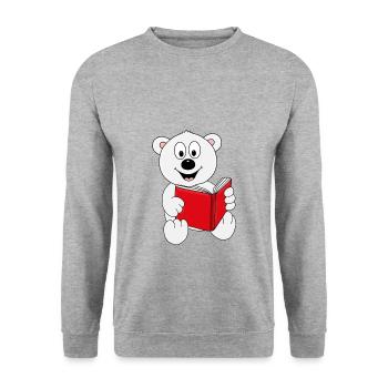 EISBÄR - LESEN - BUCH - GESCHICHTE - TIER - KIND - Unisex Pullover - Weißgrau meliert - Vorne - Alina (178cm) & Michal (187cm)