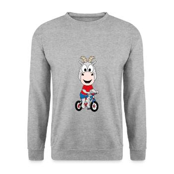 ZIEGE - FAHRRAD - TIER - KIND - BABY - Unisex Pullover - Weißgrau meliert - Vorne - Alina (178cm) & Michal (187cm)