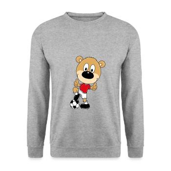 TEDDYBÄR - BÄR - TEDDY - FUßBALL - SPORT - KIND - Unisex Pullover - Weißgrau meliert - Vorne - Alina (178cm) & Michal (187cm)