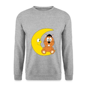 OTTER - BIBER - MARDER - MOND - TIER - KIND - BABY - Unisex Pullover - Weißgrau meliert - Vorne - Alina (178cm) & Michal (187cm)