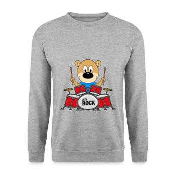 TEDDYBÄR - BÄR - TEDDY - SCHLAGZEUG - BAND - MUSIK - Unisex Pullover - Weißgrau meliert - Vorne - Alina (178cm) & Michal (187cm)