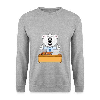 EISBÄR - BERUF - JOB - CHEF - MITARBEITER - TIER - Unisex Pullover - Weißgrau meliert - Vorne - Alina (178cm) & Michal (187cm)