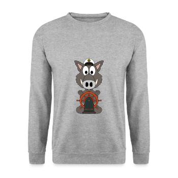 WILDSCHWEIN - KAPITÄN - MEER - SEE - TIER - BOOT - Unisex Pullover - Weißgrau meliert - Vorne - Alina (178cm) & Michal (187cm)
