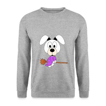 HUND - HEXENBESEN - HEXE - HALLOWEEN - TIER - FUN - Unisex Pullover - Weißgrau meliert - Vorne - Alina (178cm) & Michal (187cm)