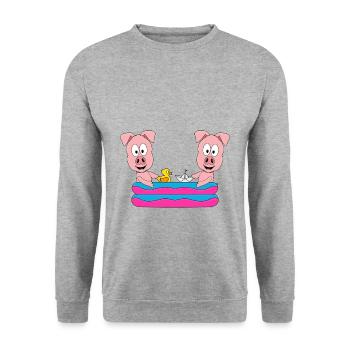 SCHWEINE - POOL - PLANSCHBECKEN - TIERE - FUN - Unisex Pullover - Weißgrau meliert - Vorne - Alina (178cm) & Michal (187cm)