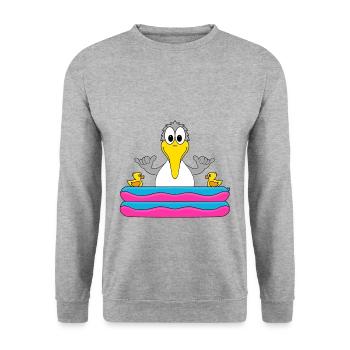 MÖWE - POOL - SHAKA - MEER - SEE - BADEN - SOMMER - Unisex Pullover - Weißgrau meliert - Vorne - Alina (178cm) & Michal (187cm)