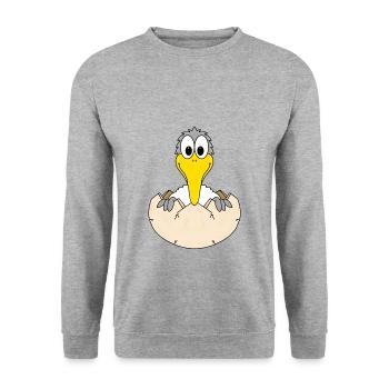 MÖWE - EI - GEBURT - BABY - KIND - VOGEL - Unisex Pullover - Weißgrau meliert - Vorne - Alina (178cm) & Michal (187cm)