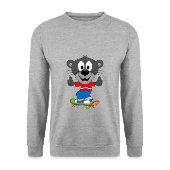 PANTHER - SKATEBOARD - TIER - KIND - BABY - SPORT - Unisex Pullover - Weißgrau meliert - Vorne - Alina (178cm) & Michal (187cm)