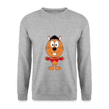 OTTER - BIBER - MARDER - LIEBE - TIER - VERLIEBT - Unisex Pullover - Weißgrau meliert - Vorne - Alina (178cm) & Michal (187cm)