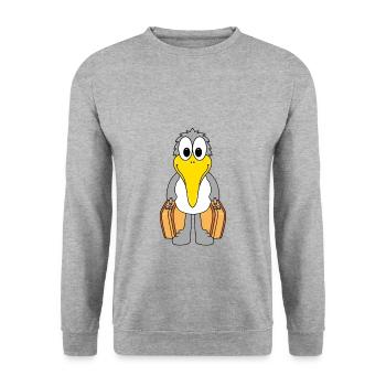 MÖWE - KOFFER - REISE - URLAUB - AUSWANDERER - Unisex Pullover - Weißgrau meliert - Vorne - Alina (178cm) & Michal (187cm)