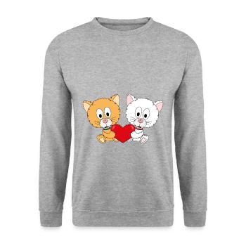 LIEBE - LOVE - KATZEN - KATZE - TIER - KIND - BABY - Unisex Pullover - Weißgrau meliert - Vorne - Alina (178cm) & Michal (187cm)