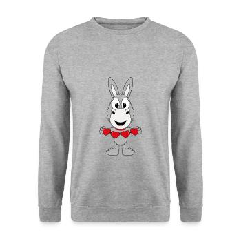 LIEBE - LOVE - ESEL - HERZEN - TIER - KIND - BABY - Unisex Pullover - Weißgrau meliert - Vorne - Alina (178cm) & Michal (187cm)