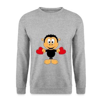 SCHAF - LIEBE - LOVE - TIER - KINDER - BABY - Unisex Pullover - Weißgrau meliert - Vorne - Alina (178cm) & Michal (187cm)