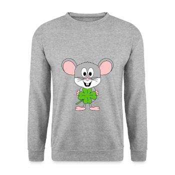 KLEEBLATT - GLÜCKSBRINGER - MAUS - TIER - BABY - Unisex Pullover - Weißgrau meliert - Vorne - Alina (178cm) & Michal (187cm)