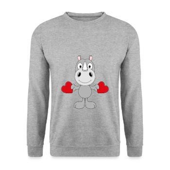 LIEBE - LOVE - NASHORN - TIER - KIND - BABY - FUN - Unisex Pullover - Weißgrau meliert - Vorne - Alina (178cm) & Michal (187cm)