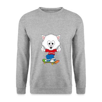 SKATEBOARD - KATZE - SPORT - TIER - KIND - BABY - Unisex Pullover - Weißgrau meliert - Vorne - Alina (178cm) & Michal (187cm)