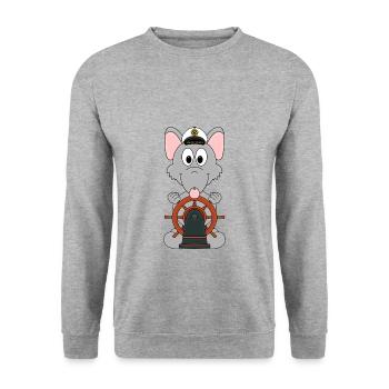 WASSERRATTE - KAPITÄN - RATTE - BOOT - SCHIFF - Unisex Pullover - Weißgrau meliert - Vorne - Alina (178cm) & Michal (187cm)