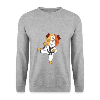 SELBSTVERTEIDIGUNG - KARATE - MEERSCHWEINCHEN - Unisex Pullover - Weißgrau meliert - Vorne - Alina (178cm) & Michal (187cm)
