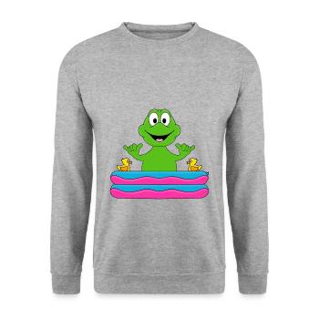 PLANSCHBECKEN - POOL - FROSCH - TIER - BABY - Unisex Pullover - Weißgrau meliert - Vorne - Alina (178cm) & Michal (187cm)