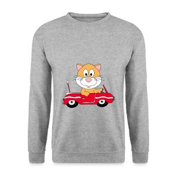 HAMSTER - AUTO - TIER - KIND - BABY - TIERISCH - Unisex Pullover - Weißgrau meliert - Vorne - Alina (178cm) & Michal (187cm)