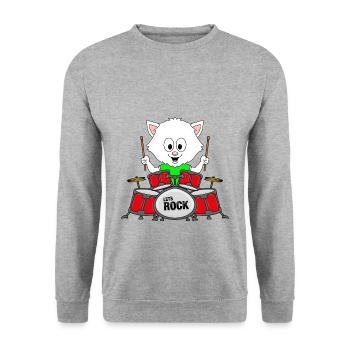 SCHLAGZEUG - KATZE - MUSIK - MUSIKER - ROCK - Unisex Pullover - Weißgrau meliert - Vorne - Alina (178cm) & Michal (187cm)