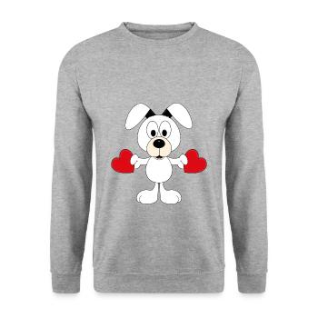 HUND - HERZEN - LIEBE - LOVE - TIERISCH - VERLIEBT - Unisex Pullover - Weißgrau meliert - Vorne - Alina (178cm) & Michal (187cm)