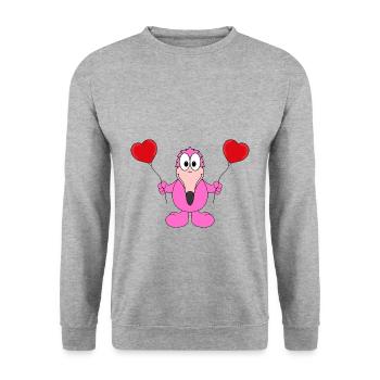 FLAMINGO - LIEBE - LOVE - VERLIEBT - TIERISCH - Unisex Pullover - Weißgrau meliert - Vorne - Alina (178cm) & Michal (187cm)