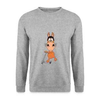PFERD - PONY - ROLLER - TIER - KIND - BABY - Unisex Pullover - Weißgrau meliert - Vorne - Alina (178cm) & Michal (187cm)
