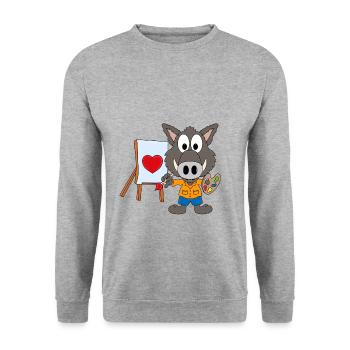 WILDSCHWEIN - MALER - KÜNSTLER - KUNST - LIEBE - Unisex Pullover - Weißgrau meliert - Vorne - Alina (178cm) & Michal (187cm)