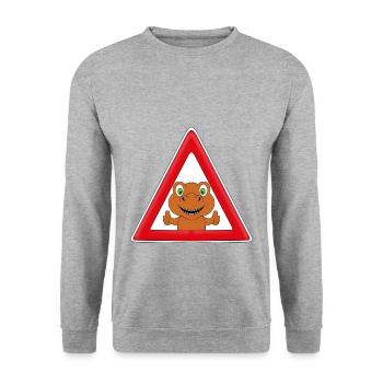 ACHTUNG DINOSAURIER - DINO - KIND - BABY - FUN - Unisex Pullover - Weißgrau meliert - Vorne - Alina (178cm) & Michal (187cm)