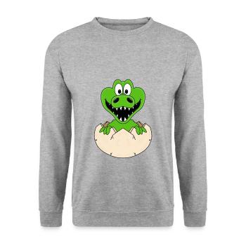 KROKODIL - EI - GEBURT - BABY - NACHWUCHS - TIER - Unisex Pullover - Weißgrau meliert - Vorne - Alina (178cm) & Michal (187cm)