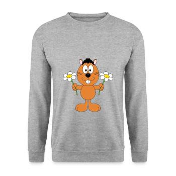 BLUMEN - BIBER - OTTER - MARDER - KINDER - BABY - Unisex Pullover - Weißgrau meliert - Vorne - Alina (178cm) & Michal (187cm)