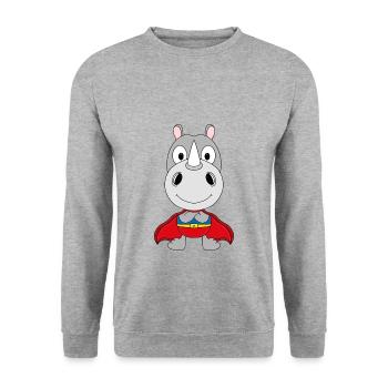 SUPERHELD - NASHORN - TIER - KIND - BABY - FUN - Unisex Pullover - Weißgrau meliert - Vorne - Alina (178cm) & Michal (187cm)
