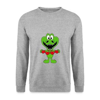 KROKODIL - LIEBE - TIER - KIND - BABY - TIERISCH - Unisex Pullover - Weißgrau meliert - Vorne - Alina (178cm) & Michal (187cm)