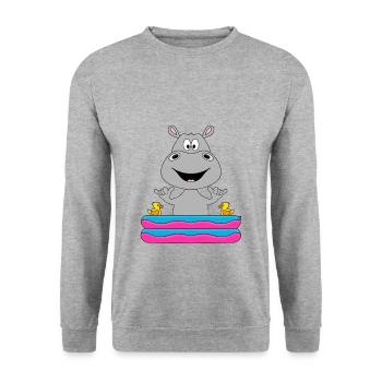 NILPFERD - POOL - PLANSCHBECKEN - SHAKA - TIER - Unisex Pullover - Weißgrau meliert - Vorne - Alina (178cm) & Michal (187cm)