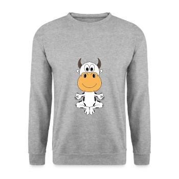 YOGA - PILATES - KUH - BAUERNHOF - TIER - FUN - Unisex Pullover - Weißgrau meliert - Vorne - Alina (178cm) & Michal (187cm)