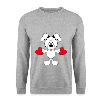 HUND - LIEBE - TIER - TIERLIEB - HERZEN - BABY - Unisex Pullover - Weißgrau meliert - Vorne - Alina (178cm) & Michal (187cm)