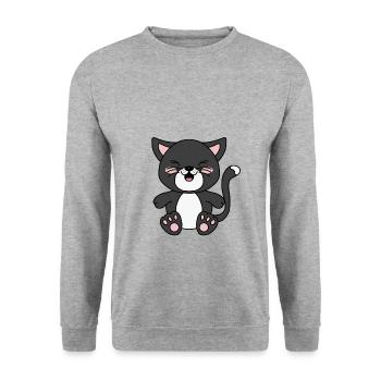 KATZE - KATER - TIER - KIND - BABY - TIERISCH - Unisex Pullover - Weißgrau meliert - Vorne - Alina (178cm) & Michal (187cm)
