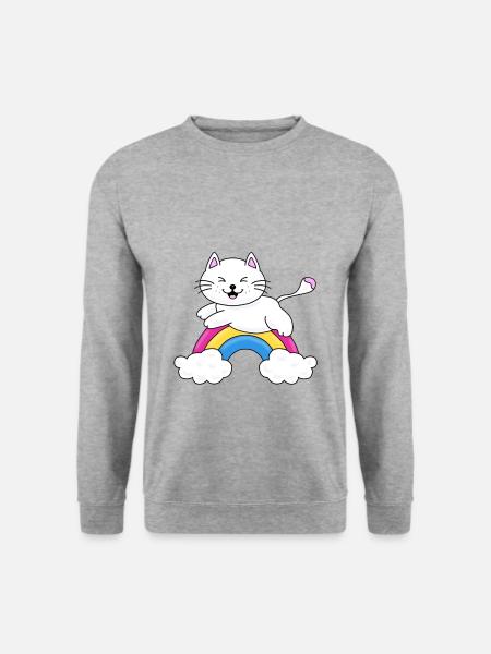 KATZE - REGENBOGEN - TIER - KIND - BABY - FUN - Unisex Pullover - Weißgrau meliert